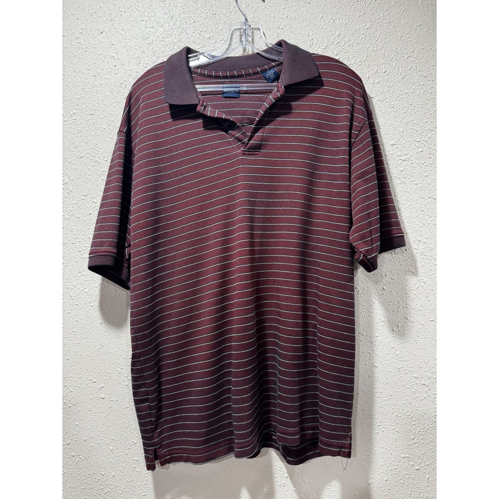 Arrow Mens Short Sleeve Striped Polo Shirt Burgundy Gray Size L Cotton Blend